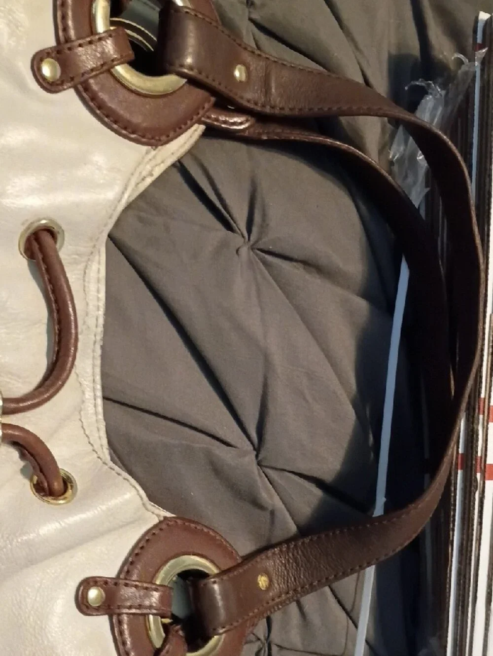 Michael Kors Cream Leather Shoulder Bag with Brown Trim